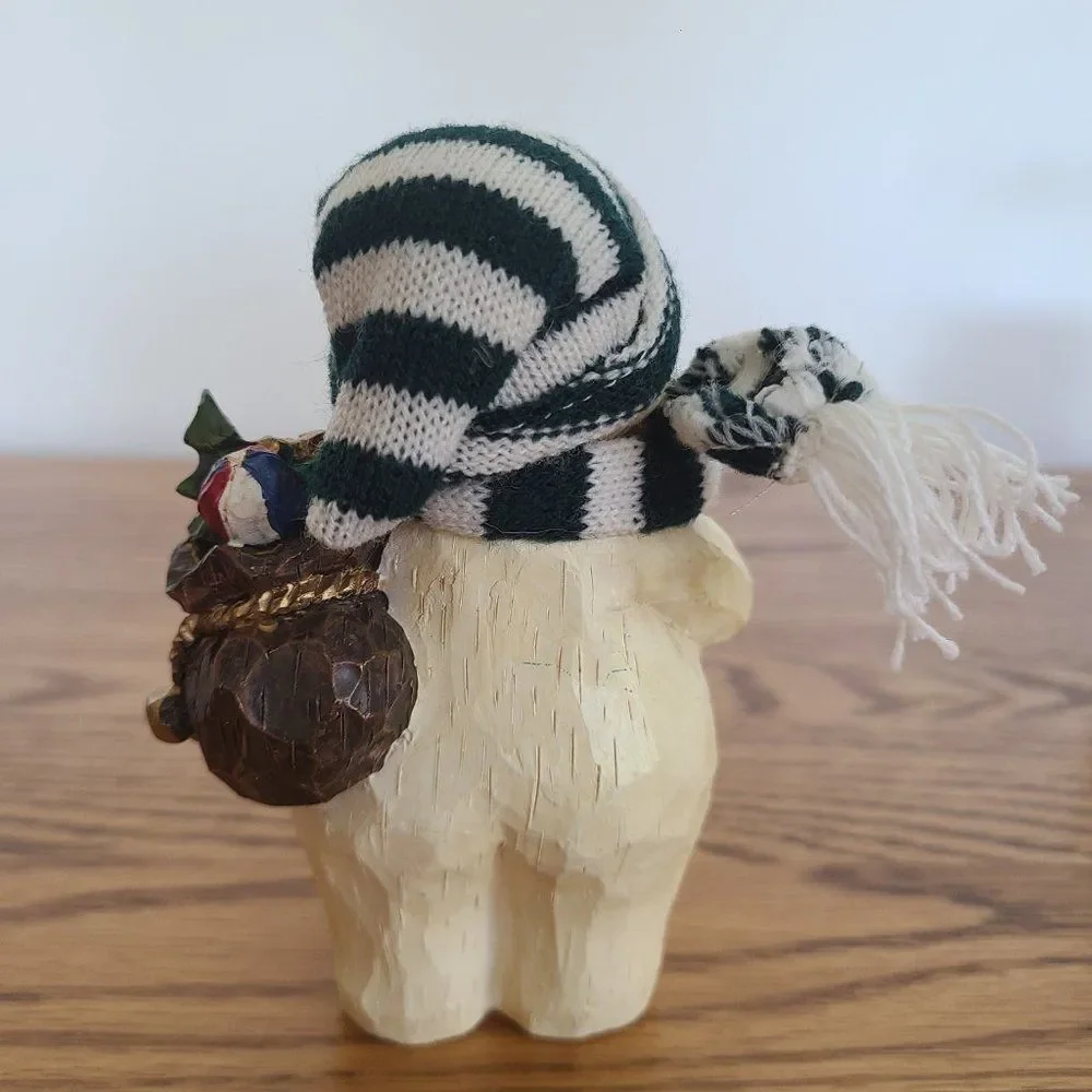 Vintage Wood-Look Snowman Figurine & Ceramic Snowman Bucket Pail Snowman Lot